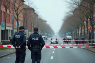 Scène de périmètre de sécurité avec des policiers sur un boulevard de Toulouse après un accident mortel