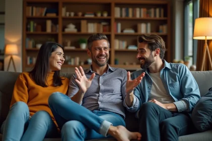 Groupe d'amis lors d'une soirée conviviale à la maison