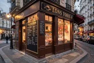 Boucherie de quartier à Paris en fin de journée