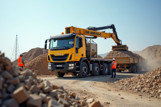 Camion grue de 12 tonnes en action sur un chantier
