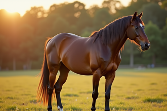 Cheval élégant en paddock en lumière naturelle