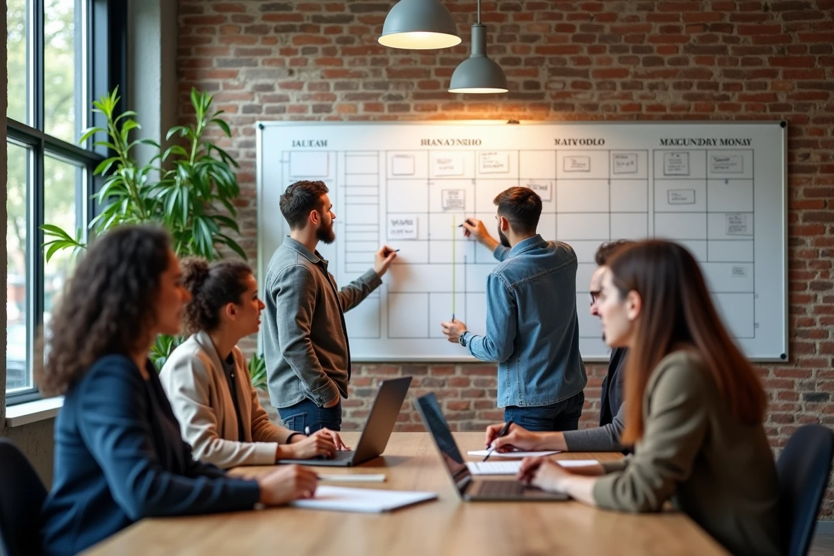 Groupe diversifié de gestionnaires travaillant ensemble