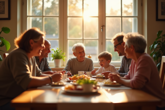 Famille multigenerational partageant un repas convivial