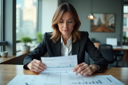 Femme d'affaires examinant une timeline de projet au bureau