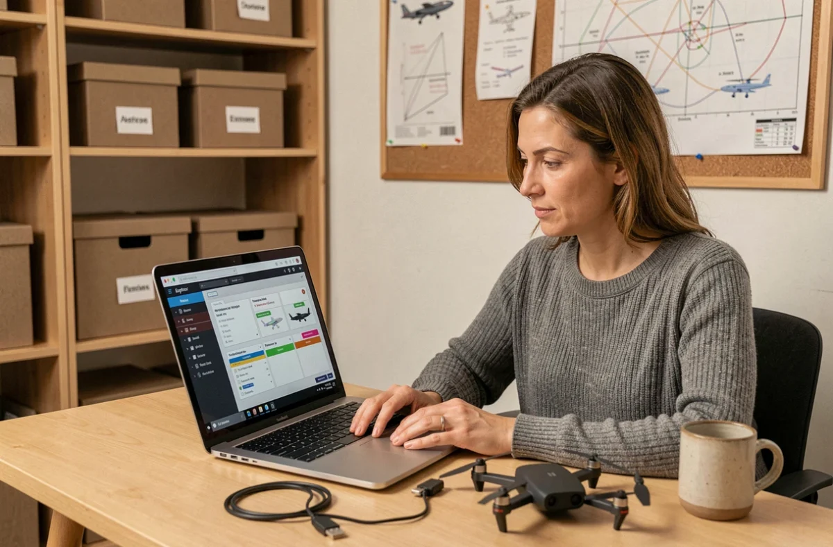Femme configurant un logiciel de réglage de contrôleur de vol pour drone en aéromodélisme
