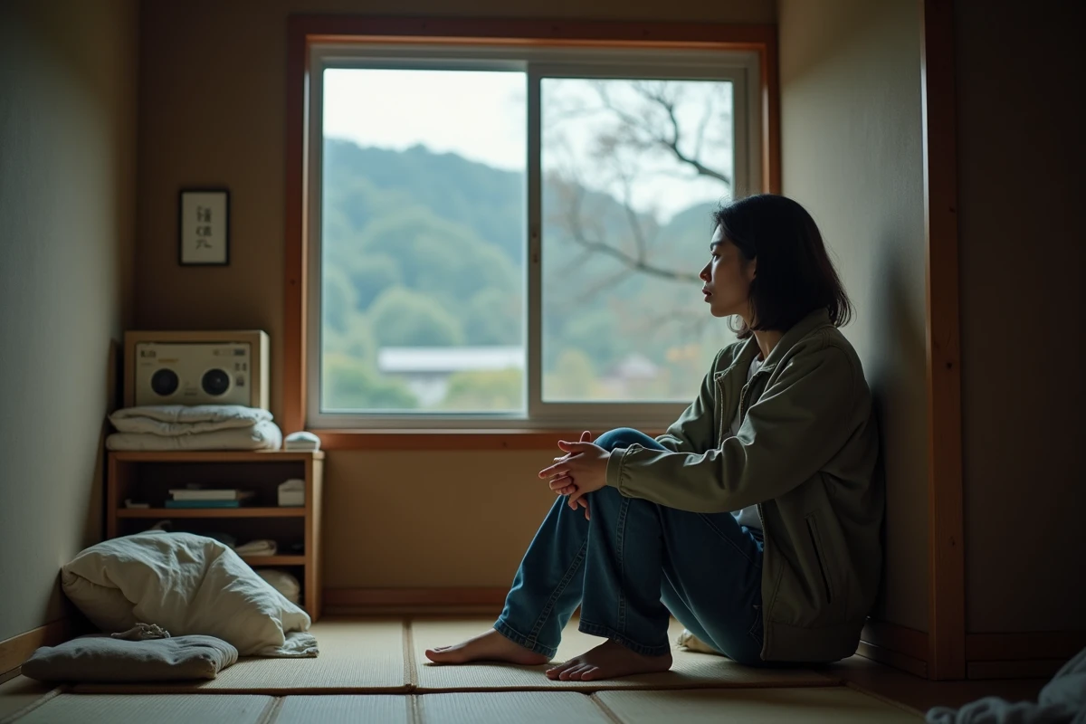 Femme japonaise assise pensivement près d