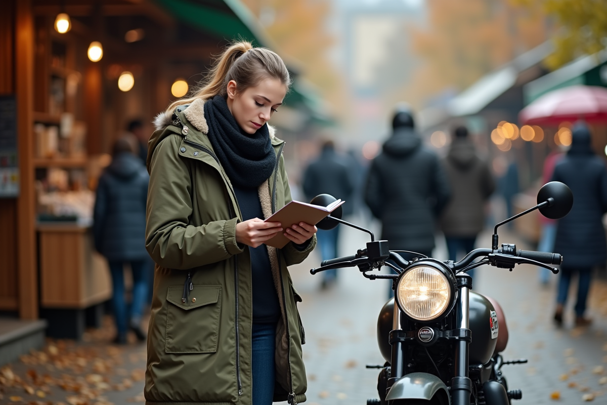 Jeune femme lisant un carnet près d