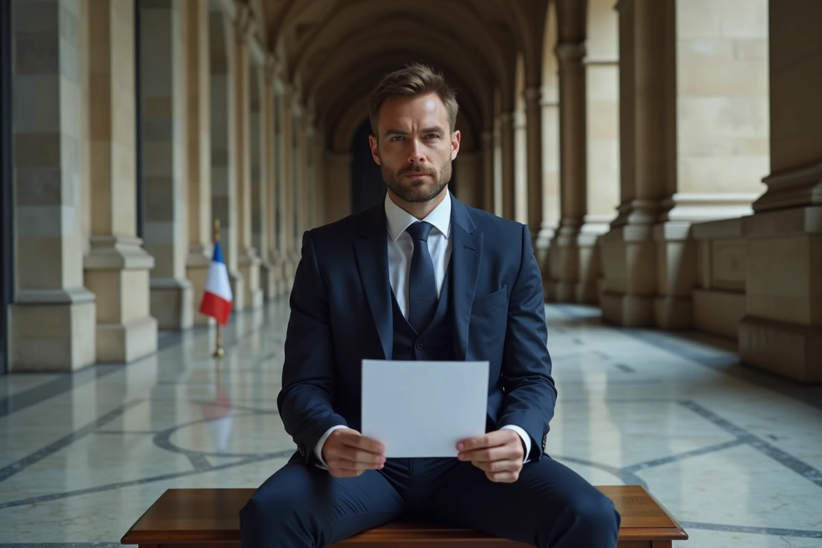 Homme tenant un document judiciaire dans le couloir d'un palais de justice, illustrant la situation d'un requérant débouté