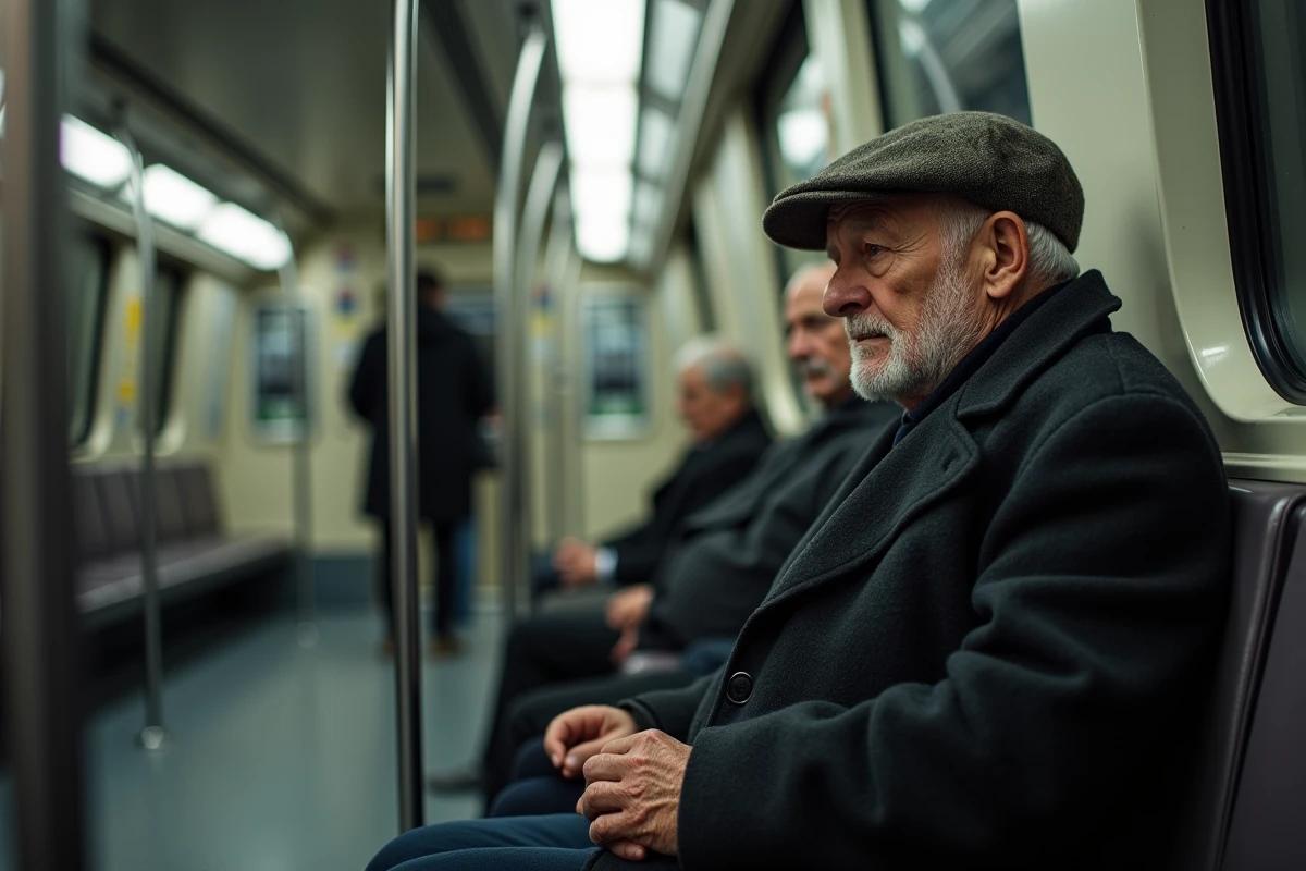 Homme âgé dans le métro moderne de Paris