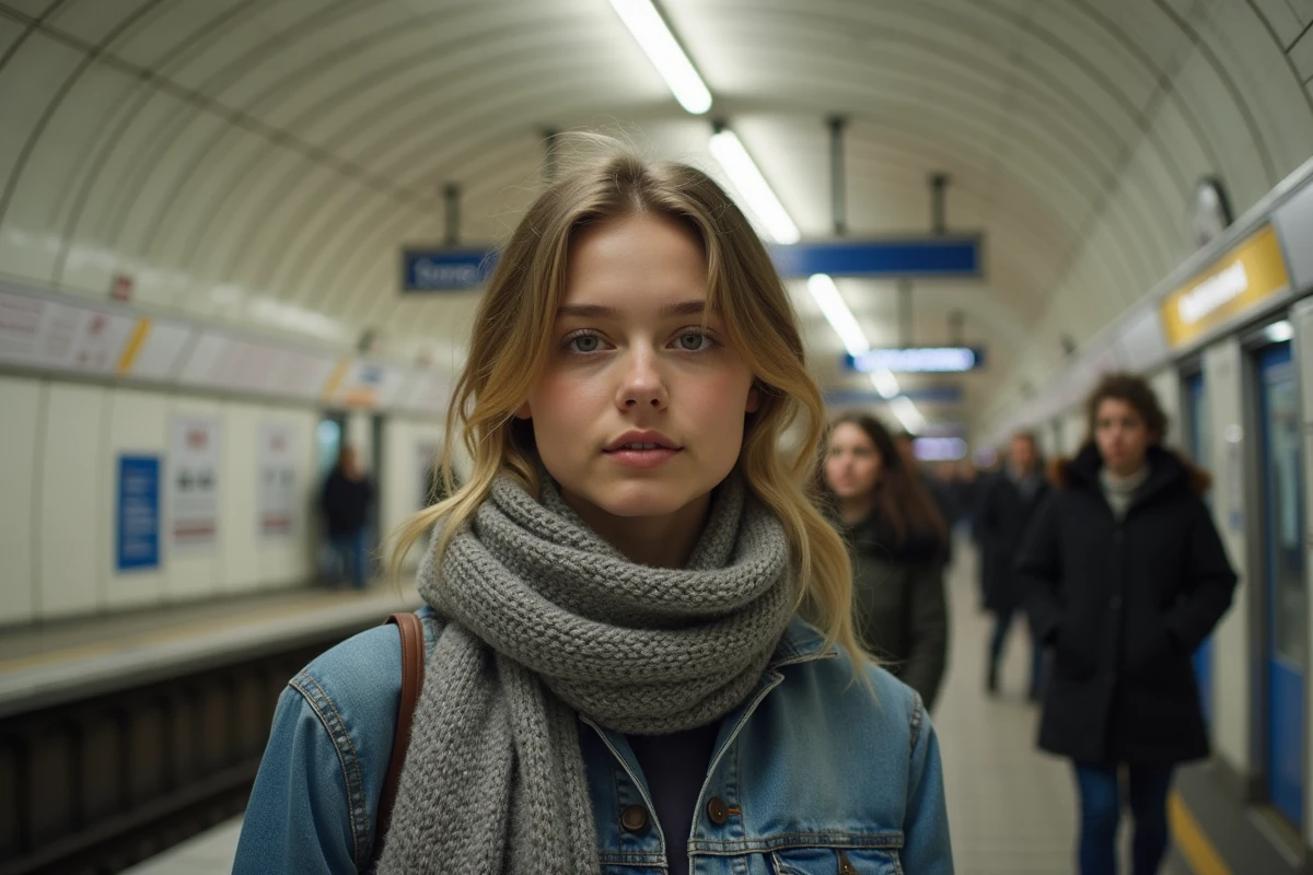 Jeune femme dans le métro parisien authentique