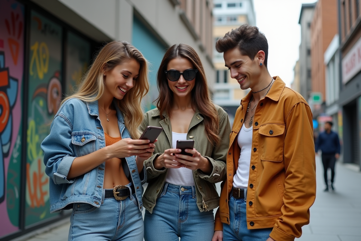 Groupe de jeunes adultes en mode tendance dans la ville