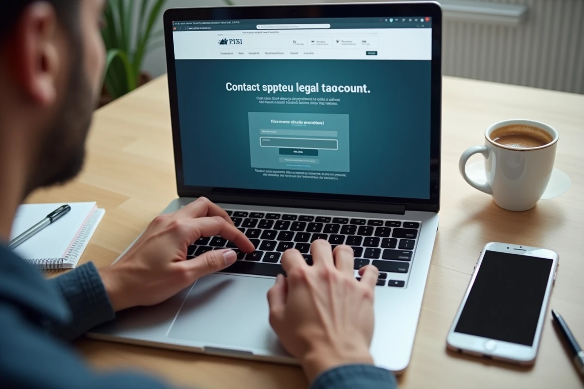 Mains sur un clavier d'ordinateur avec message de compte suspendu affiché sur le portail Avocat à distance