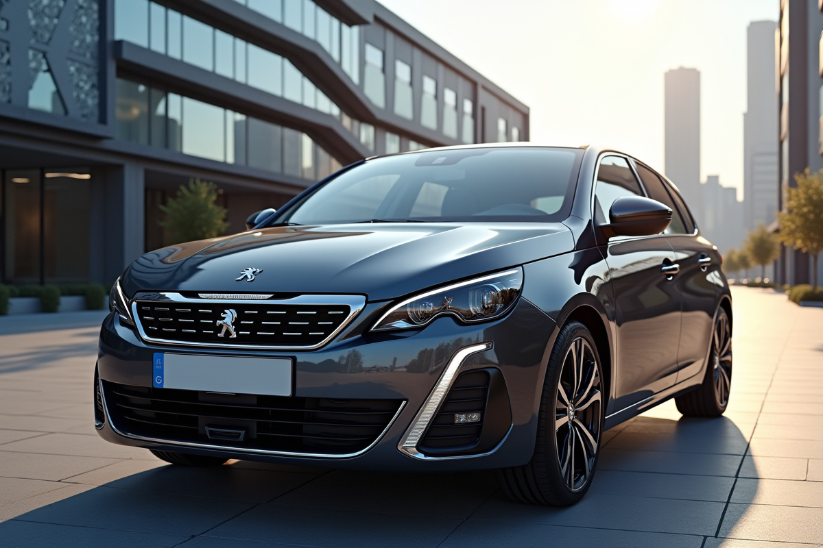 Peugeot 308 GT automatique stationnée devant un bâtiment moderne
