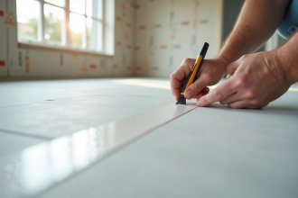 Professionnel appliquant du ruban à joint sur plaque de plâtre